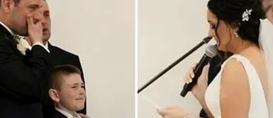 Novia le promete a su hijastro que siempre lo va a amar como si fuera su hijo el día de su boda Novia emocionó a su hijastro el día de su boda: "Te amaré como si fueras mi hijo"