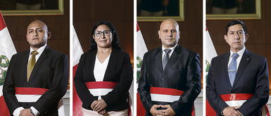Ministros cuestionados Wilber Supo (Ambiente), Katy Ugarte (Mujer), Alejandro Salas (Cultura) y Alfonso Chávarry (Interior). Foto: composición LR/Presidencia Conoce a los 4 ministros cuya permanencia debilita al nuevo gabinete de Pedro Castillo