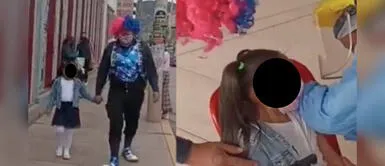 Padre de familia quiso contagiar alegría a su pequeña en vacunatorio. Padre se disfraza de payaso y acompaña a su hija para que reciba su primera dosis anticovid