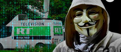 Anonymous hackea y trasmite el himno nacional de Ucrania en medios de Rusia. Anonymous hackea canales de televisión de Rusia y transmite el himno nacional de Ucrania