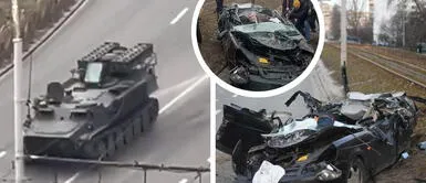 Tanque ruso aplasta un auto con una persona dentro en Kiev Tanque ruso aplasta un auto con una persona dentro en Kiev