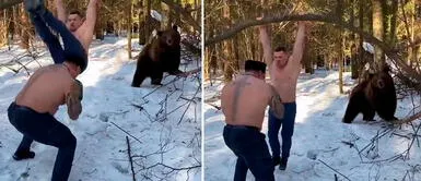 Video de osos juntos a hombres entrenando se volvió viral en Internet. Captan en video a dos hombres entrenando junto a un oso y se vuelve viral en Twitter