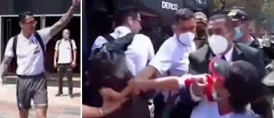 Gianluca Lapadula reaccionó ante llamado de la señora. Hincha quiso entregar regalo a Gianluca Lapadula, pero fue jalada por personal de seguridad