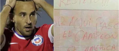 Relator argentino a Chile: “Perú te dejó afuera, al que le pusiste: ‘Por aquí pasó el campeón de América’”. Narrador argentino a selección chilena: “Perú, al que le pusiste ‘Por aquí pasó el campeón de América’, te dejó afuera”