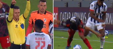 Aldair entró en el segundo tiempo por Jairo Concha. Foto: composición ESPN Brutal patada: Aldair Rodríguez fue expulsado por lesionar fuertemente a jugador del 'River'