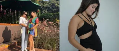 Majo Parodi y vestido nude en baby shower Majo Parodi enternece luciendo su avanzado embarazo en vestido nude junto a Flavia Laos