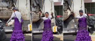 Joven trabaja en camión recolector de basura con vestido de fiesta de gala. Video: recolector de basura se vuelve tendencia por usar vestido de quinceañera y bailar en la calle