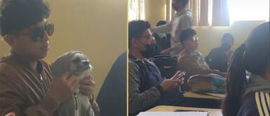 Perrita sorprendió a miles al estar muy tranquila con su dueño. Joven va a sus clases universitarias con su perrita y la hace dormir mientras él presta atención