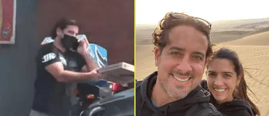 Óscar del Portal fue visto con pizza familiar en mano. Captan a Óscar del Portal llevando pizza en el departamento de Vanessa Químper
