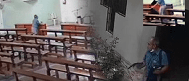 El hombre se tomó unos minutos para rezar antes de cometer su fechoría. Chiclayo: Delincuente reza antes de robar laptop de una iglesia