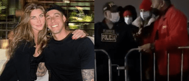 Hugo García y Alessia Rovegno intentaron colarse Karol G: Hugo García y Alessia Rovegno quisieron colarse en la fila, pero policía lo evitó