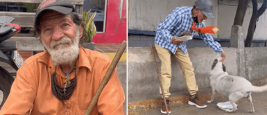 Los animales lucen muy felices con su amo. Adulto mayor asegura que jamás abandonaría a sus animales: "Soy feliz con mi perrito y mi gatito"