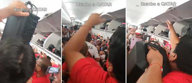 Hinchas de la 'Bicolor' cantaron emocionados en el vuelo aéreo. Afición peruana viaja a Doha y alienta a la selección peruana al ritmo de la cumbia
