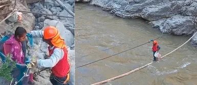 Menores son ayudados por trabajadores municipales. Huancayo: escolares atraviesan el río Mantaro con arnés para llegar a sus colegios