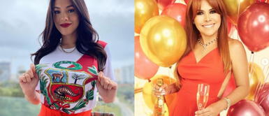 Jazmín Pinedo y Magaly Medina con look azul Jazmín Pinedo se inspira en Magaly Medina luciendo look azul vibrante de efecto satinado