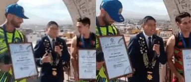 Chicos reality fueron condecorados en Arequipa Jota Benz y Facundo González fueron condecorados por alcalde de Arequipa por fomentar el turismo