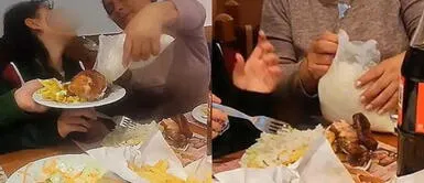 Mujer sorprende al llevar su bolsa de arroz para acompañar su pollo a la brasa Mujer sorprende al llevar su bolsa de arroz para acompañar su pollo a la brasa