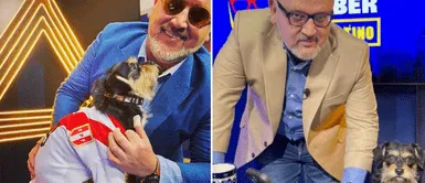 Beto Ortiz se muestra feliz con su compañerita peluda. Beto Ortiz luce emocionado junto a su perrita con camiseta peruana por Fiestas Patrias