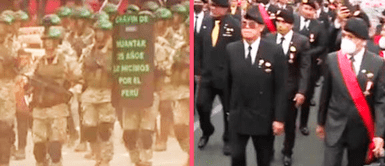 Compañía Chavín de Huántar en el desfile mientras excomandos marchan en exteriores del cuartel del Ejército Compañía Chavín de Huántar en el desfile mientras excomandos marchan en exteriores del cuartel del Ejército
