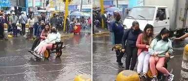Gamarra: joven aprovecha lluvias de Lima y hace su 'agosto' trasladando a personas de vereda a vereda Gamarra: joven aprovecha lluvias de Lima y hace su 'agosto' trasladando a personas de vereda a vereda