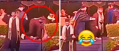 Recién graduado cae en medio de estrado y se levanta 'moviendo la pelvis con estilo' Graduado cae en medio de estrado y se levanta 'moviendo la pelvis con estilo' | VIDEO