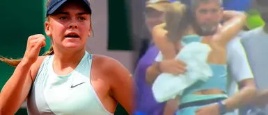 La checa Sara Bejlek y su polémica celebración con su entrenador y papá. Tenista fue víctima de tocamientos indebidos tras ganar un partido
