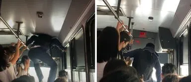 Pasajero tuvo que trepar entre asientos para bajar de bus Pasajero tuvo que trepar entre asientos para bajar de bus lleno | VIDEO