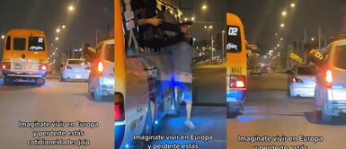 Lima Sur: pasajeros realizan temeraria maniobra para alcanzarse una botella de gaseosa Lima Sur: pasajeros realizan temeraria maniobra para alcanzarse una botella de gaseosa