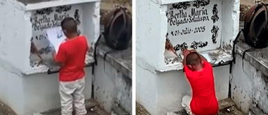 Niño frente a la tumba de su madre Niño visita la tumba de su madre y su reacción te hará llorar