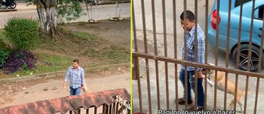 La perrita se dejó llevar a casa por su amo. Hombre recoge a su canina del parque porque tenía muchas horas en la calle