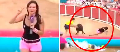Reportera es embestida en España Reportera fue embestida por ternero durante transmisión en vivo | VIDEO