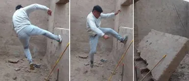 Viral: 'ingeniero' detecta muro mal construido y lo tumba de dos patadas Viral: 'ingeniero' detecta muro mal construido y lo tumba de dos patadas