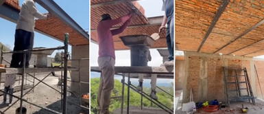Es una novedosa técnica: albañiles desafían a la gravedad y construyen techo en el aire "Es una novedosa técnica": albañiles desafían a la gravedad y construyen techo en el aire