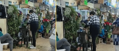 El perrito se quedó tranquilo mientras le hacían su limpia. Joven lleva a su perrito para que le pasen la ruda: "Para que tenga suerte en el amor"