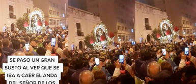 Captan el preciso momento en el que anda del Señor de los Milagros casi se cae en procesión. Captan el preciso momento en el que anda del Señor de los Milagros casi se cae en procesión.