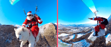 MASCOTAS: Hombre vestido de PAPÁ NOEL se vuelve tendencia al bajar una montaña en PARAPENTE junto a su PERRO que simula ser un RENO MASCOTAS: Hombre vestido de PAPÁ NOEL se vuelve tendencia al bajar una montaña en PARAPENTE junto a su PERRO que simula ser un RENO