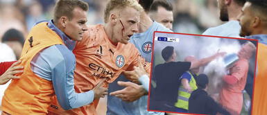 El fútbol se tiñó de violencia en el fútbol australiano. Un arquero terminó siendo agredido en el derbi de Melbourne. Violencia en Australia: arquero fue agredido con balde de metal por hinchas rivales | VIDEO