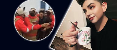 Bryan Arámbulo fue escoltado por varios miembros de seguridad sin que nadie lo siga Bryan Arámbulo: fue escoltado a lo estrella de cine pero ningún fan le siguía