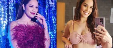 Karen Schwarz con bikini morado Karen Schwarz exhibe con orgullo las cicatrices de su vientre en reluciente bikini texturizado