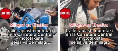 Mototaxista se salva de milagro luego de que tráiler aplastara su vehículo en plena Carretera Central Mototaxista se salva de milagro luego de que tráiler aplastara su vehículo en plena Carretera Central