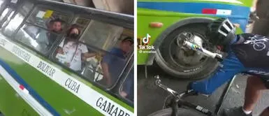 Llanta de bicicleta se atasca en bus en movimiento y casi desencadena tragedia Llanta de bicicleta se atasca en bus en movimiento y casi desencadena tragedia