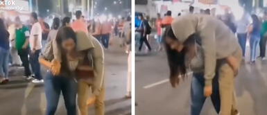 Joven carga a su enamorado en plena calle y video se hace viral: “Esa señorita vale oro” Joven carga a su enamorado en plena calle y video se hace viral en TikTok: “Esa señorita vale oro”