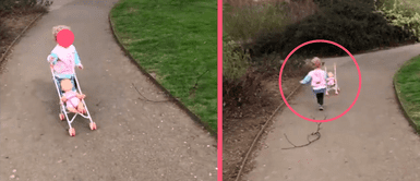 Menor juega a ser madre y termina botando el coche del bebé cuesta abajo Menor juega a ser madre y termina botando el coche de la muñeca cuesta abajo