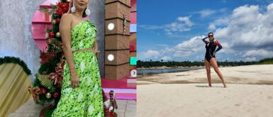 Karla Tarazona con bañador tropical Karla Tarazona posa como diosa de la selva con exótico traje de baño al pie del río Amazonas