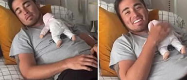 Ale Venturo y Rodrigo "Gato" Cuba feliz por la llegada de su bebé Rodrigo Cuba es captado haciendo dormir a bebé: "Estoy practicando"