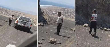 Niño peruano aprovecha las protestas y se gana la vida quitando las piedras de las carreteras Niño peruano aprovecha las protestas y se gana la vida quitando las piedras de las carreteras