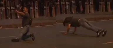 Joven sorprende al realizar piruetas frente a la PNP. Joven en estado de ebriedad saca los 'pasos prohibidos' frente a la PNP en plena marcha