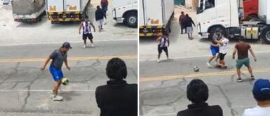 Transportistas aprovechan bloqueo de carreteras en Arequipa para distraerse jugando un partido de fulbito Transportistas aprovechan bloqueo de carreteras en Arequipa para distraerse jugando un partido de fulbito