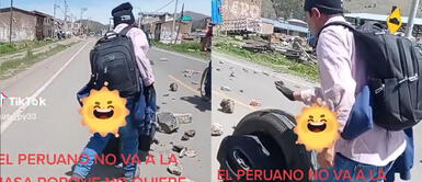 El hombre se llevó los aplausos de los usuarios en redes sociales. Señor es viral al trasladar sus pertenencias en una rueda durante las manifestaciones