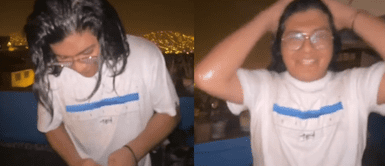 El video se volvió viral en las redes sociales. Joven aprovecha la intensa lluvia para bañarse en la azotea de su casa
